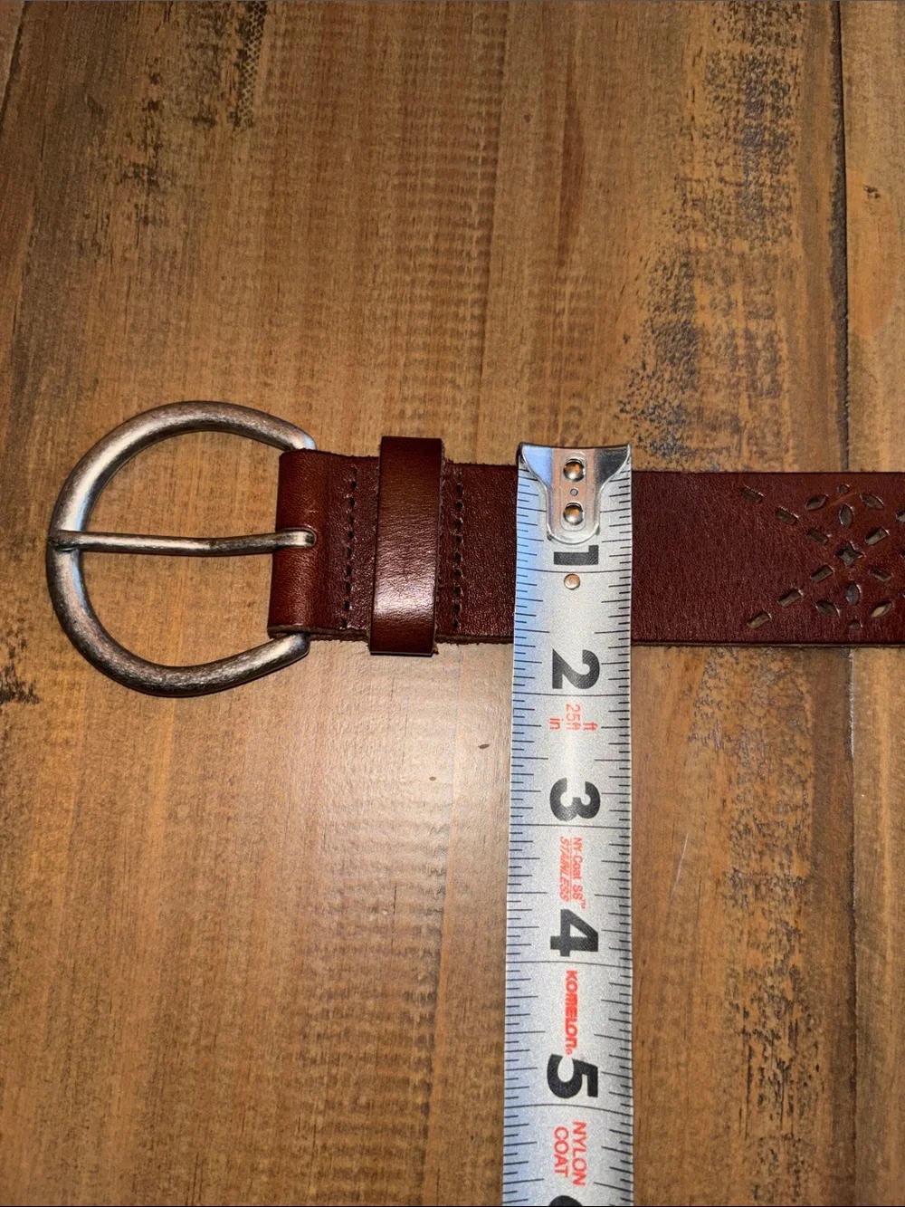 J. Crew Brown Laser-Cut Leather Belt with Round Buckle medium EUC!